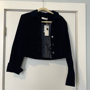 Dark Purple Commense Velvet Cropped Blazer women’s size 6 NWT button front